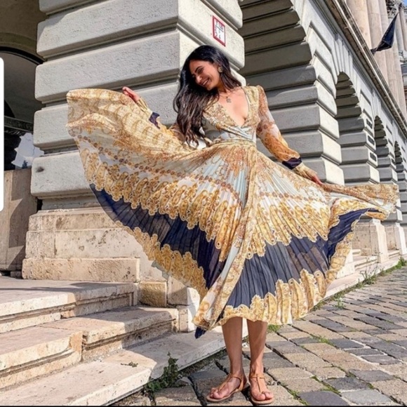 H&M Dresses & Skirts - Rare! pleated long sleeve chiffon wrap ROYAL dress